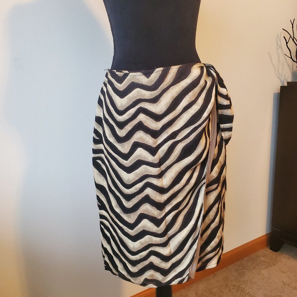 LAUREN RALPH LAUREN SILK WRAP SKIRT BLACK & TAN SIZE 10